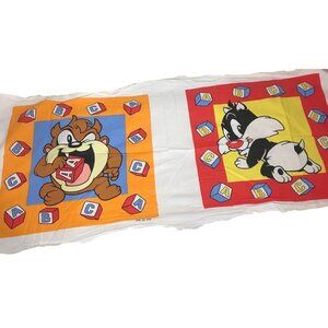 Looney Tunes Fabric Panel Pillow With Baby Taz & Sylvester Characters 42 x 15”